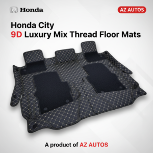 Honda City 9D Floor Mat 3pcs  2021 – 2025 – Mix Thread Black With Black Grass