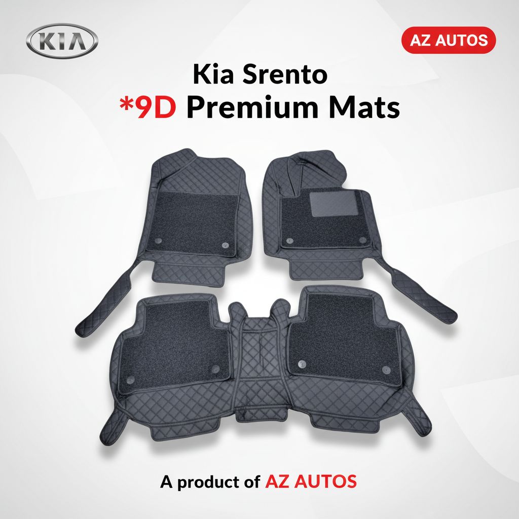 Kia Sorento 9D Floor Mats Mix Thread 3 Pcs 2021-2024 - - Black With Black Grass