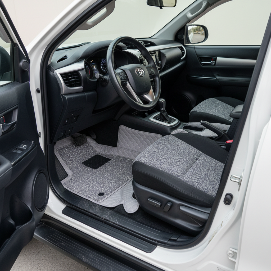 Toyota Hilux Revo/Rocco 9D Floor Mats Mix Thread 3 Pcs - Grey With Grey Grass