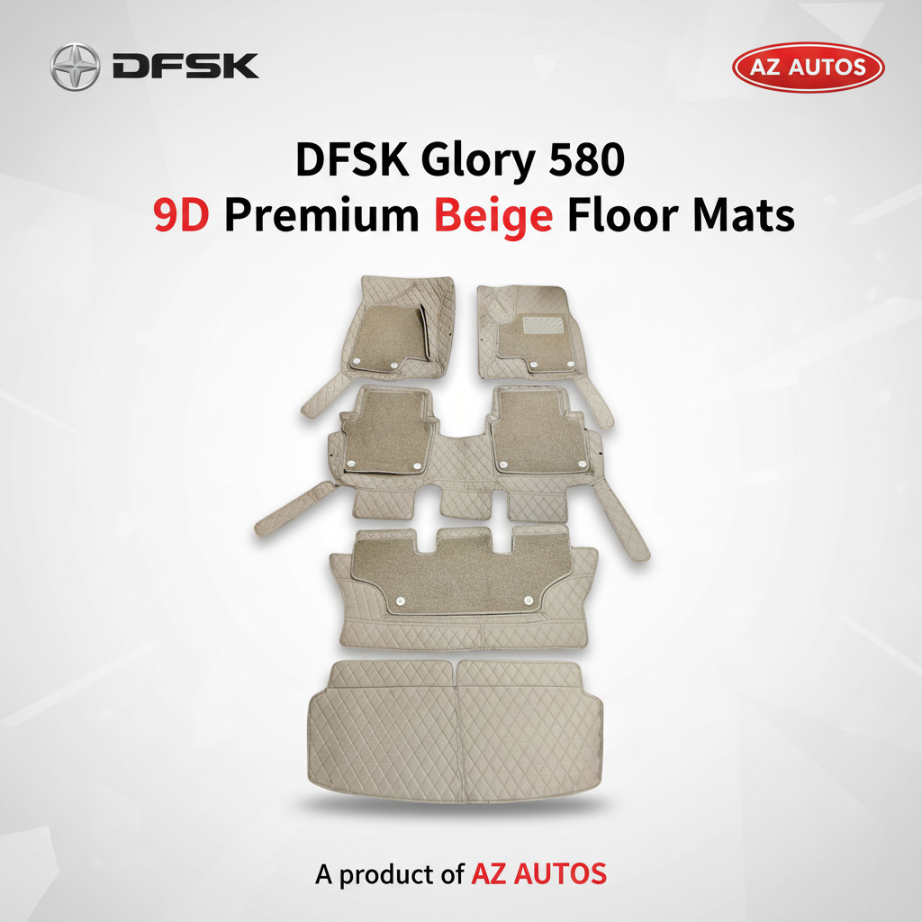 DFSK Glory 580 9D Floor Mats Beige With Beige Grass 5 Pcs 2020 - 2025 - Mix Thread