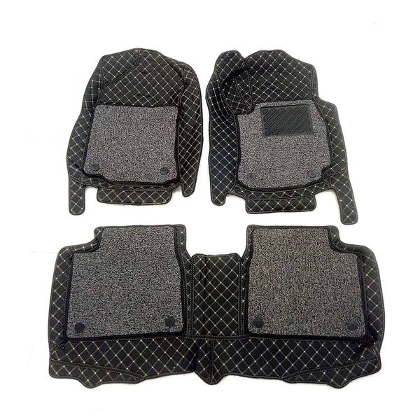 Toyota Corolla 9D Floor Mats Mix Thread Grass 3 Pcs - Model 2014-2021 - Black With Grey