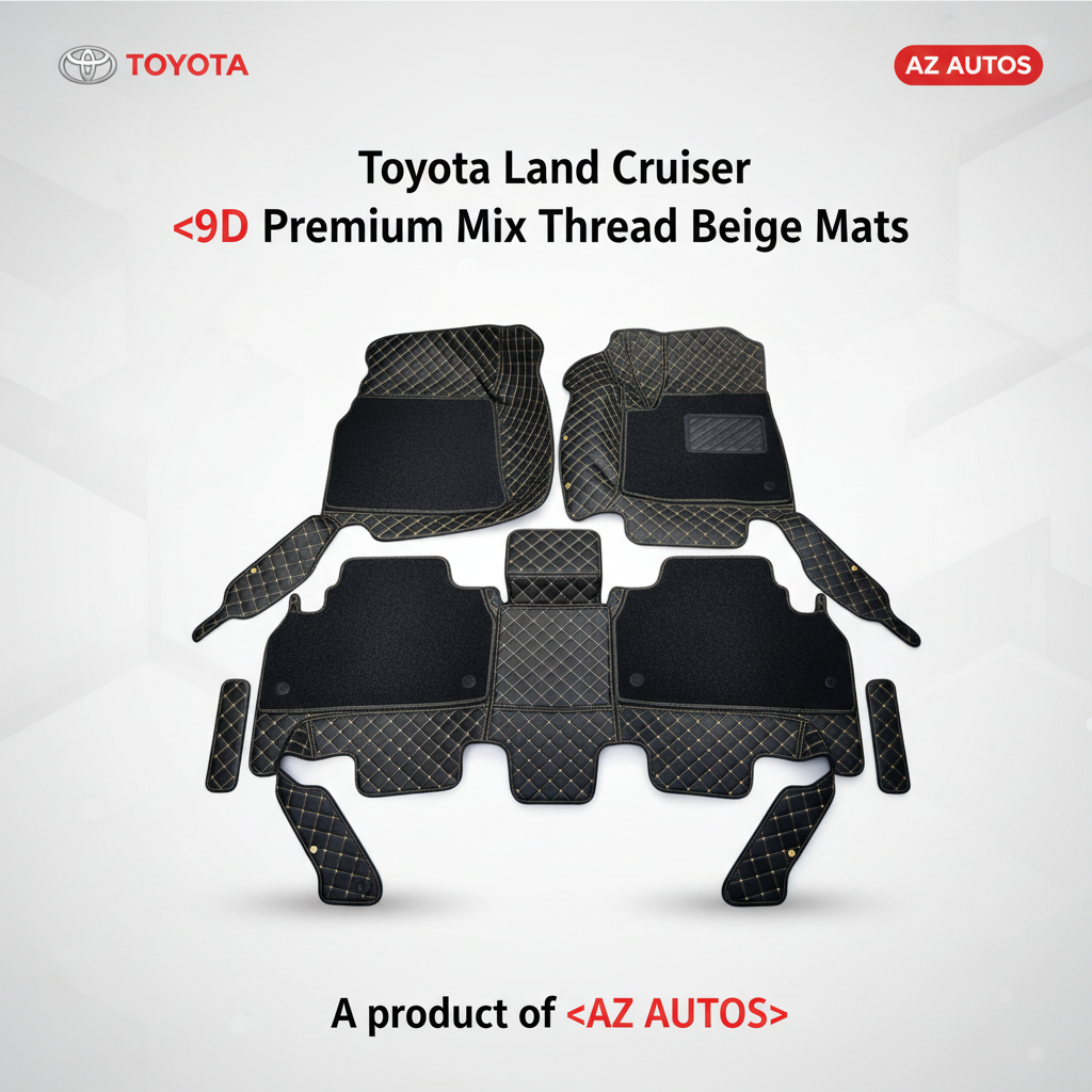 Toyota Land Cruiser 9D Floor Mats Mix Thread Grass 3 Pcs 2015-2021 - Black with Black