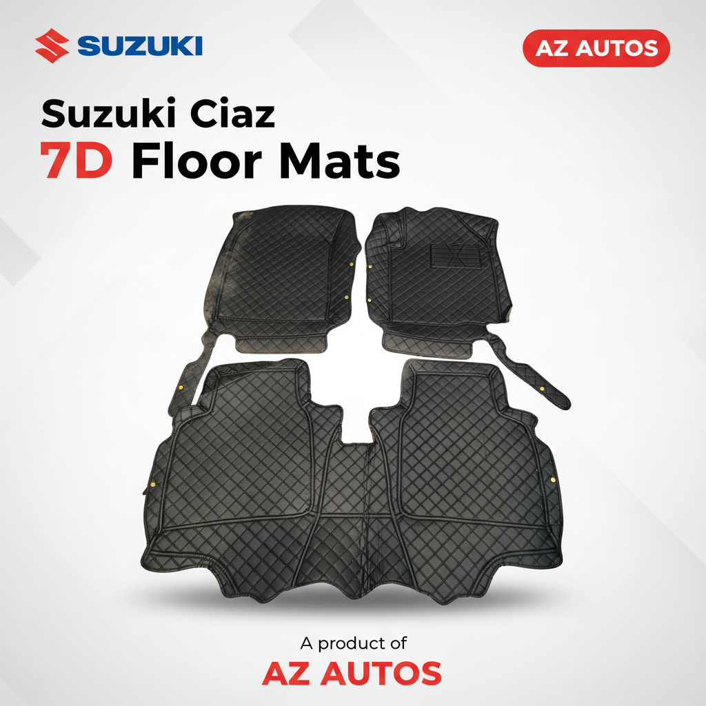 Suzuki Ciaz 7D Floor Mats - Black - 3 Pcs Set - Model 2017-2021