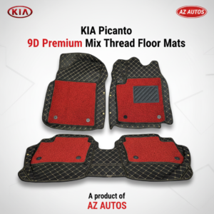 KIA Picanto 9D Floor Mats Mix Thread Grass 3 Pcs 2019 – 2025 – Black With Red