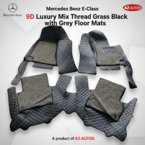 Mercedes Benz E-Class 9D Floor Mats 3 Pcs – Model 2016-2018 – Mix Thread Black With Grey Grass