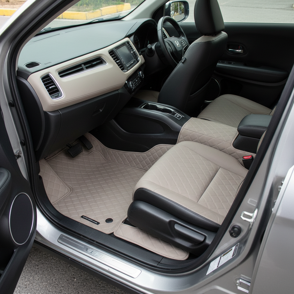 Honda Vezel - 7D Floor Mats - Beige - 3 Pcs Set - Model 2013-2025 - Car Interior Mats