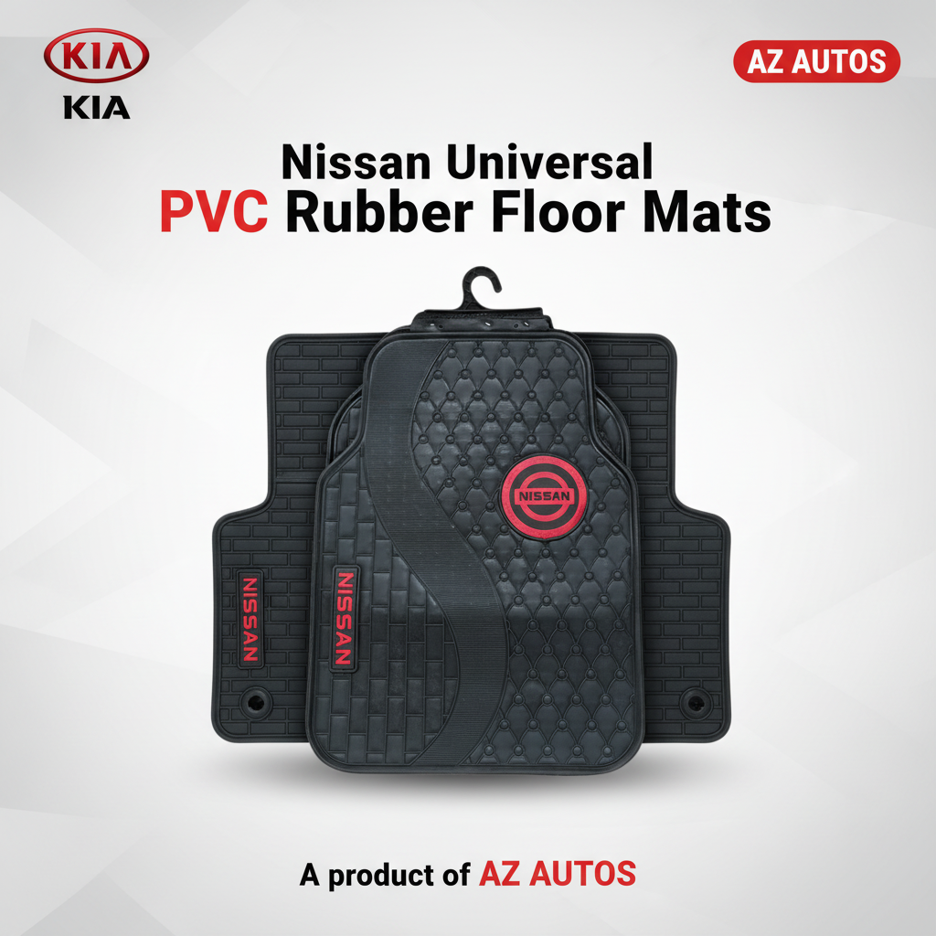 Nissan Universal PVC Rubber Floor Mat Black Red Mix Design - 5 Pcs - Rubber Floor Mats - Car Mats - Vehicle Mats