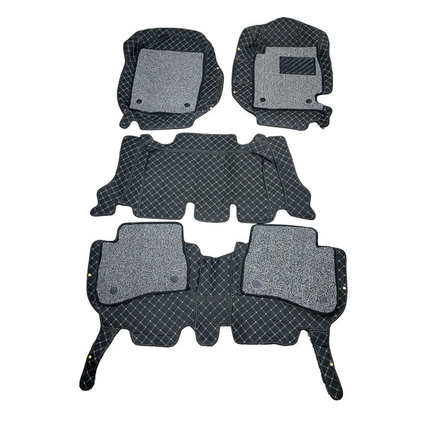 Honda BRV 9D Floor Mats Mix Thread 4 Pcs- Model 2017-2022 - Black With Gray Grass