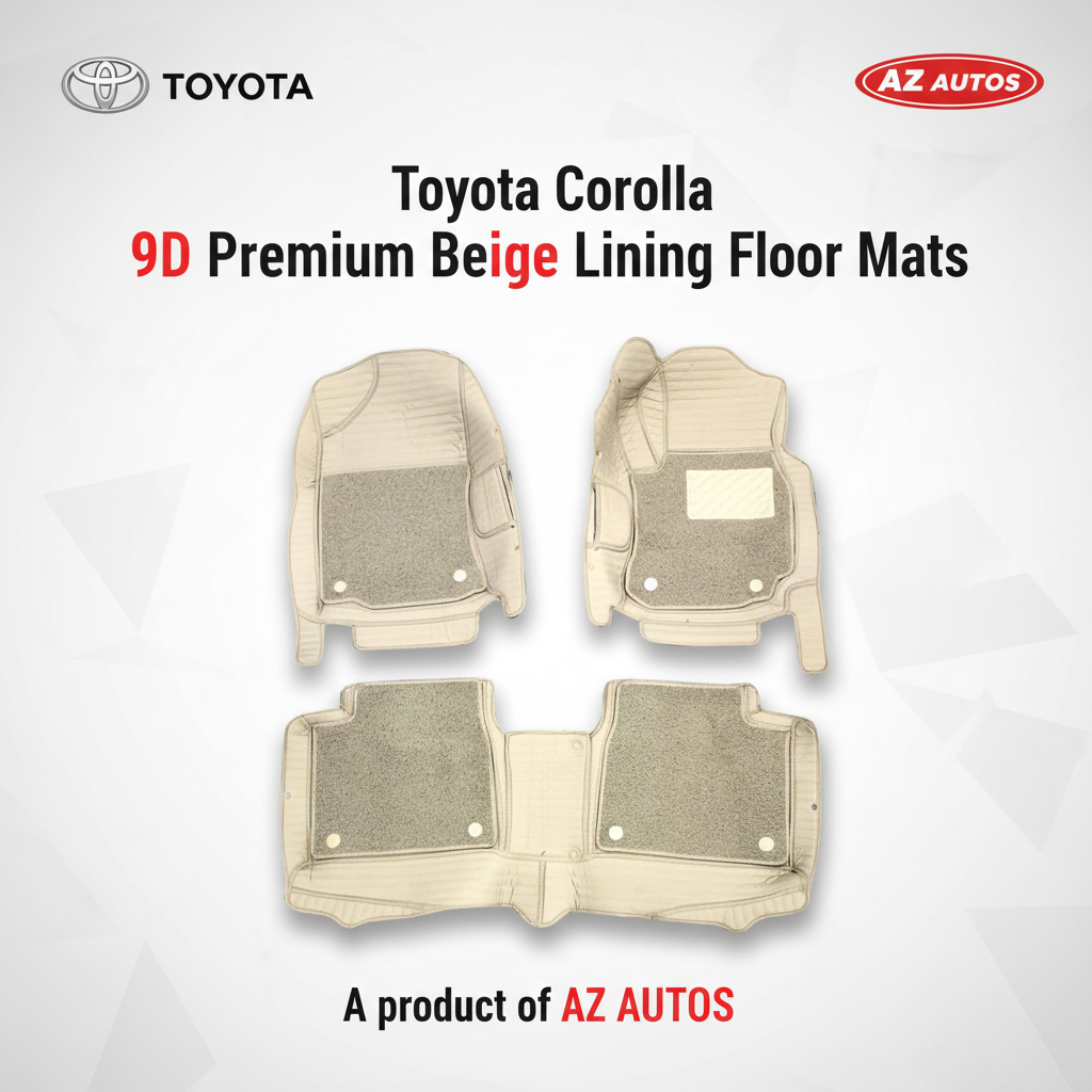 Toyota Corolla 9D Lining Floor Mat 3 Pcs 2014-2024 2016 - 2026 - Beige With Beige Grass Mix Thread