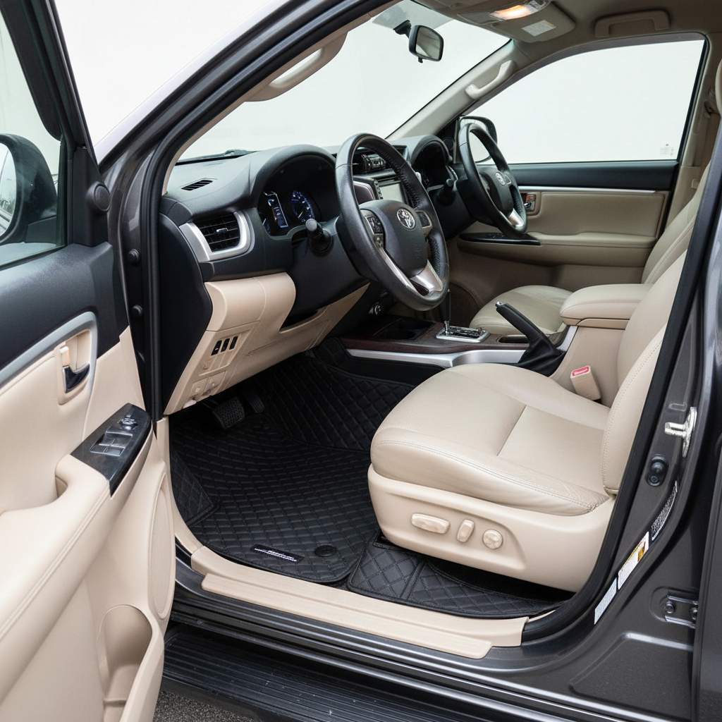 Toyota Fortuner 9D Floor Mats Mix Thread Black 4 Pcs - With Black Grass 2016-2021