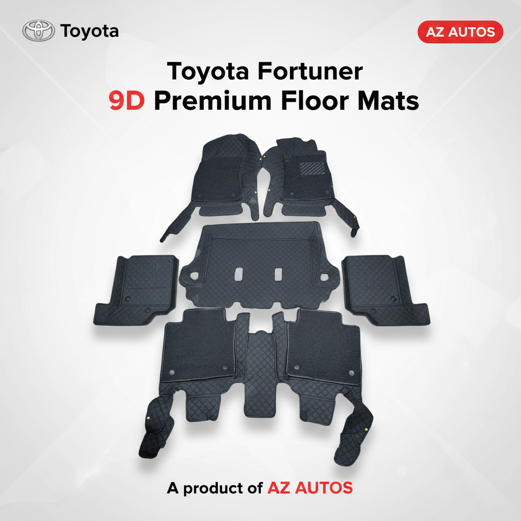 Toyota Fortuner 9D Floor Mats Mix Thread Black 4 Pcs - With Black Grass 2016-2021