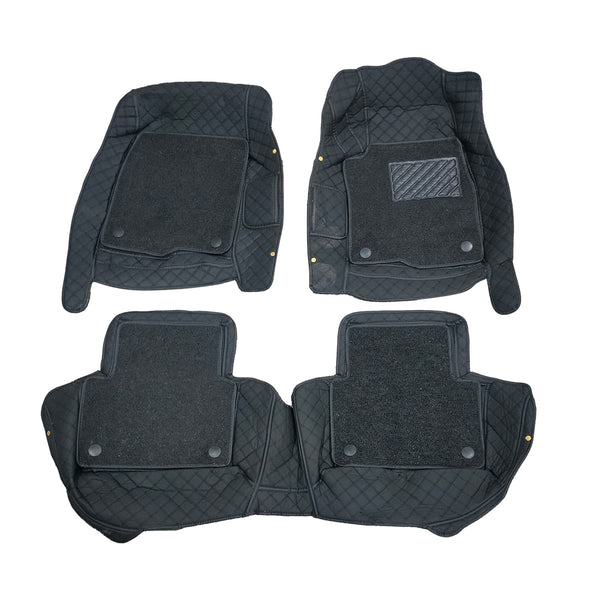 Honda Civic 9D Floor Mats Mix Thread 3 Pcs - Model 2016-2024 - Black With Black Grass