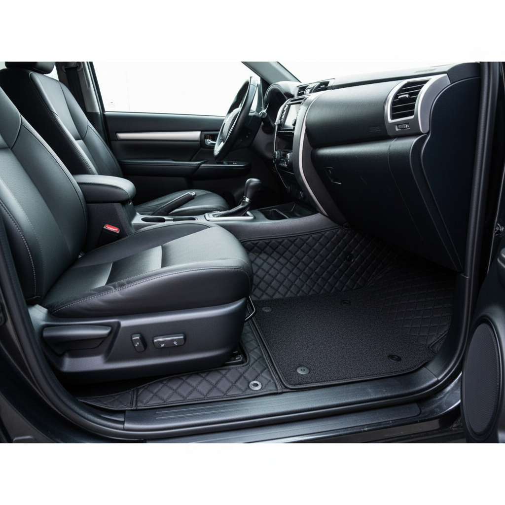 Toyota Hilux Revo/Rocco 9D Floor Mats Mix Thread 3 Pcs - Black With Grey Grass