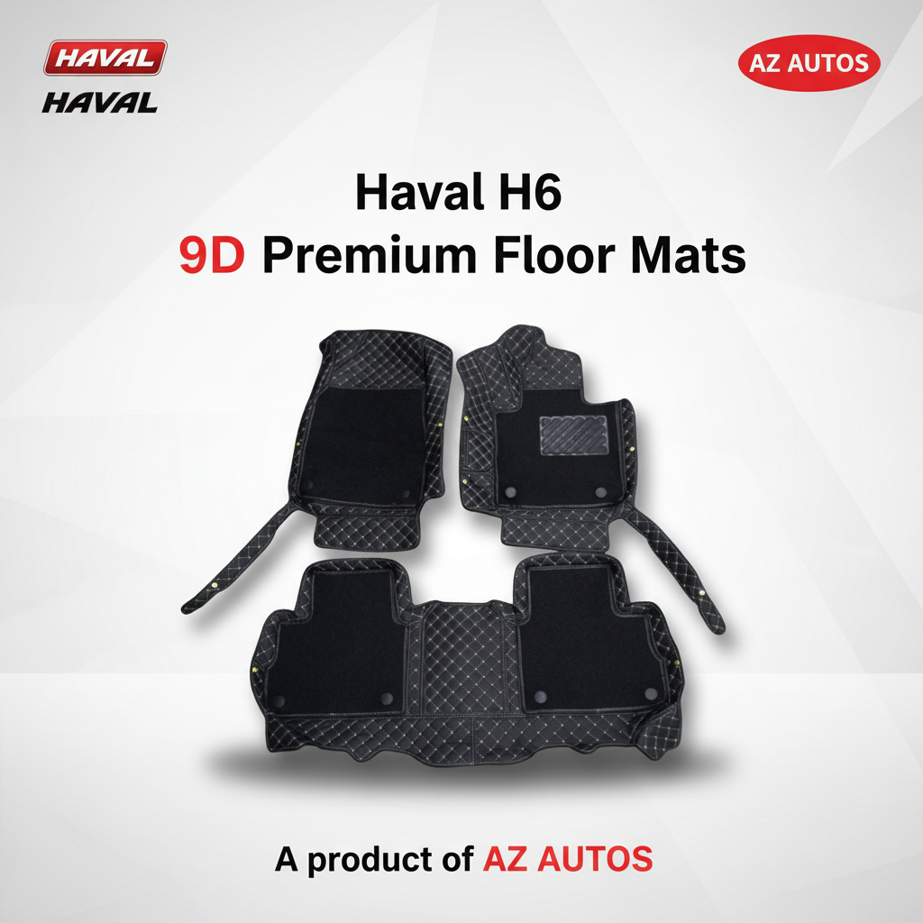 Haval H6 9D Floor Mats With Mix Thread 3 Pcs 2021-2024 - Black With Black Grass