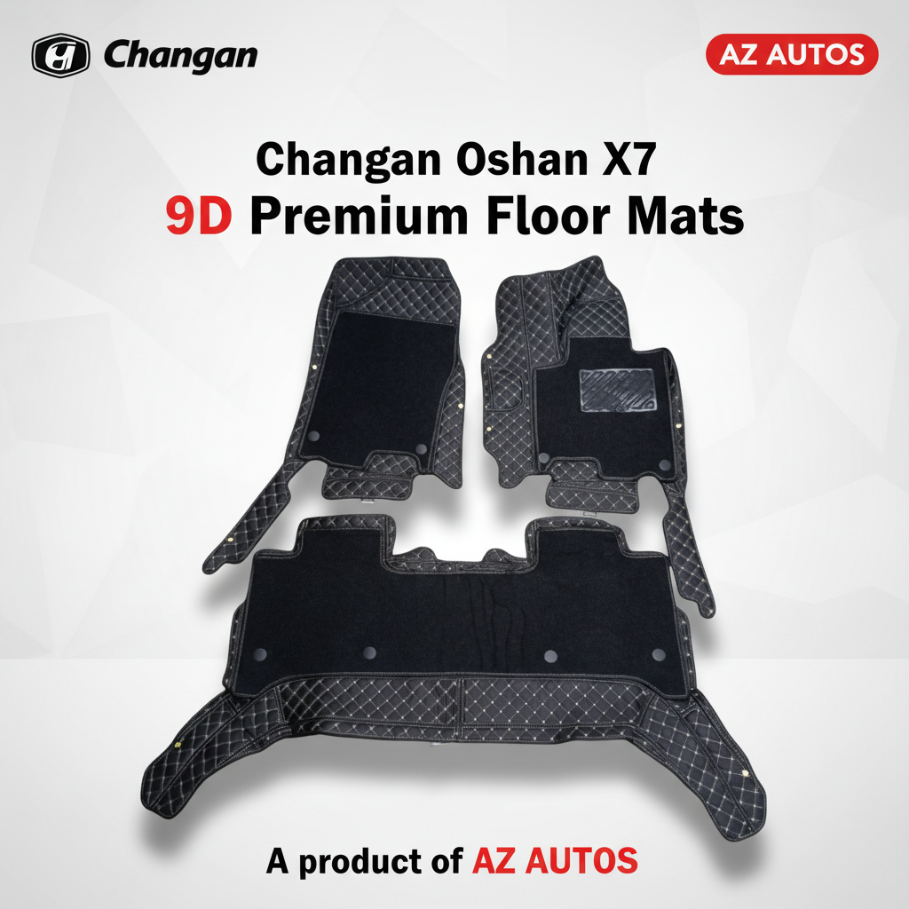 Changan Oshan X7 9D Floor Mats With Mix Thread 2022 - 2025 - Black With Black Grass