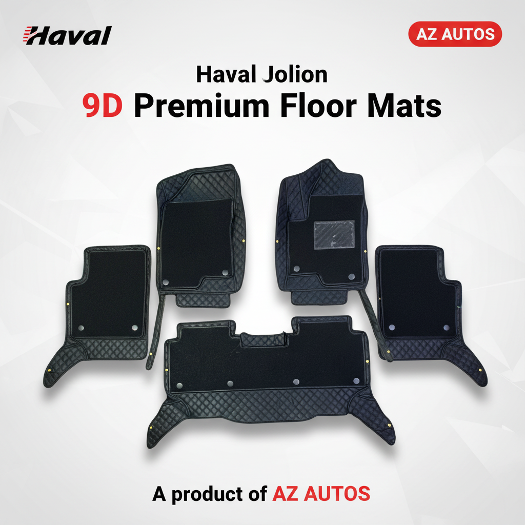 Haval Jolion 9D Floor Mats Mix Thread Grass 3 Pcs - Model 2021-2024 - Black With Black