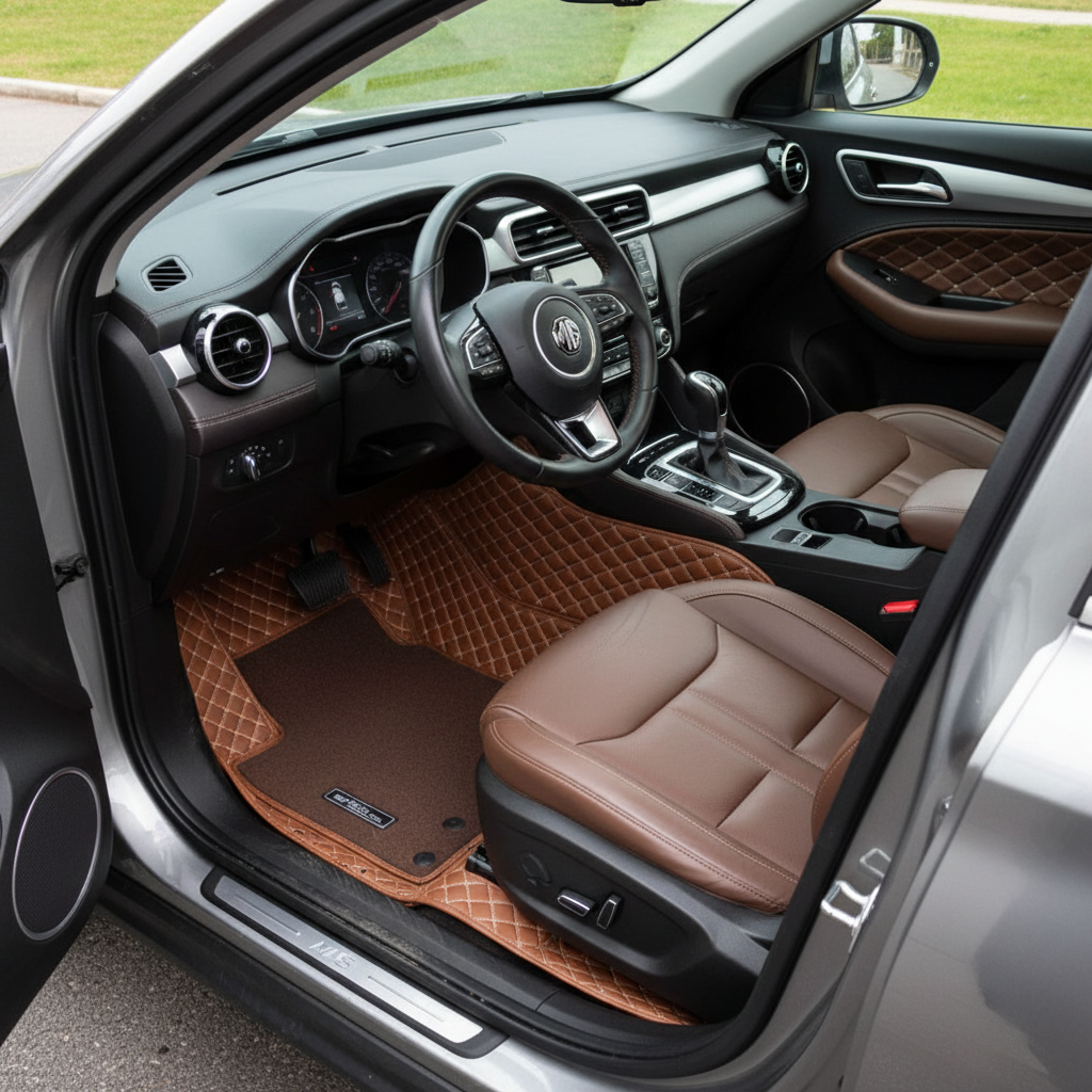 MG HS 9D Floor Mats Mix Thread Grass 3 Pcs - Model 2020-2022 - Brown With Brown
