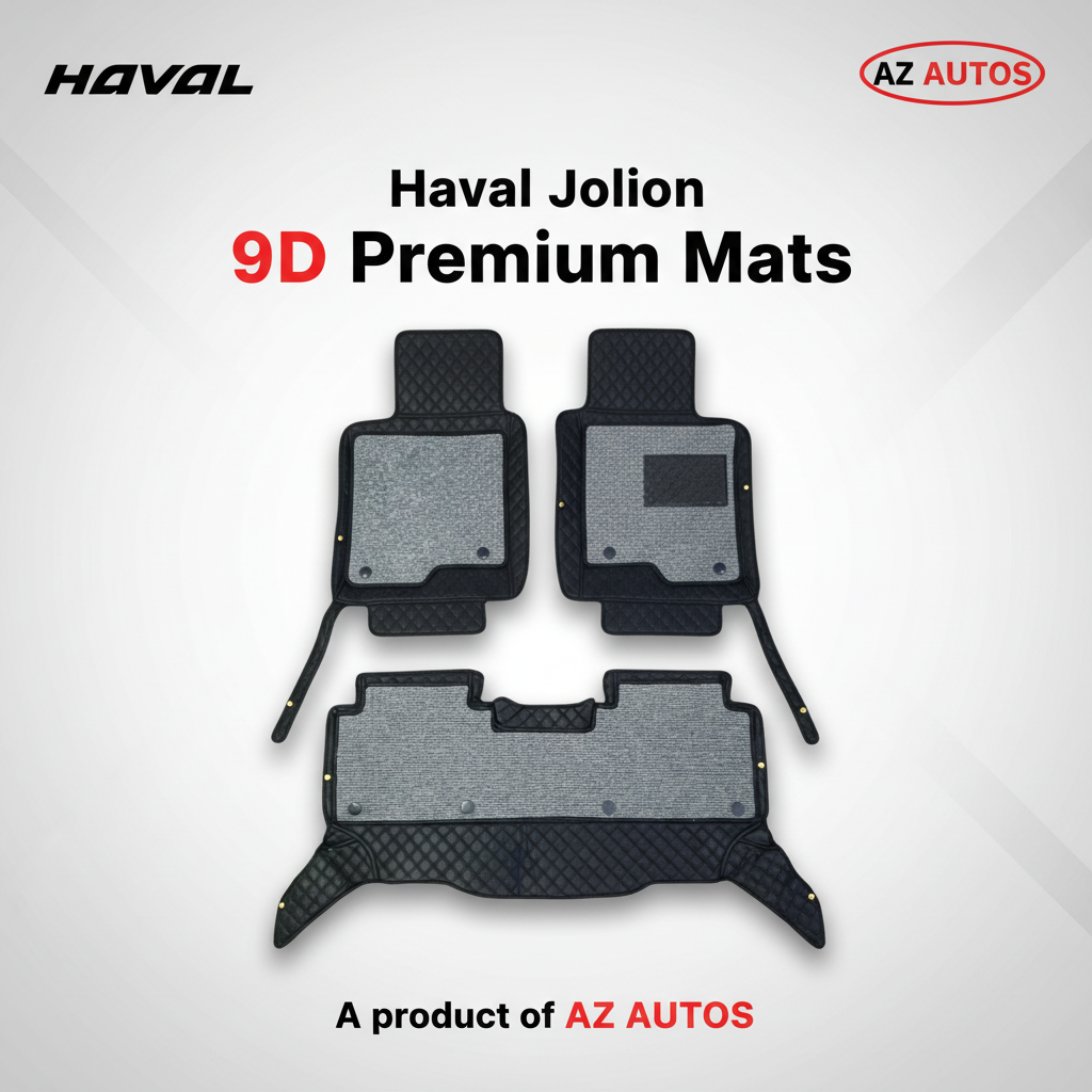 Haval Jolion 9D Floor Mats Mix Thread Grass 3 Pcs - Model 2021-2024 - Black With Grey