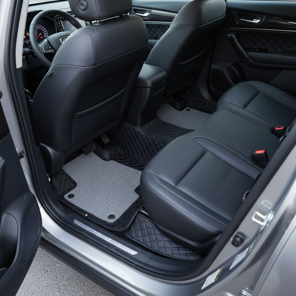 Haval Jolion 9D Floor Mats Mix Thread Grass 3 Pcs - Model 2021-2024 - Black With Grey