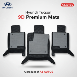 Hyundai Tucson 9D Floor Mats Mix Thread Grass 3 Pcs – Model 2020-2024 – Black With Grey