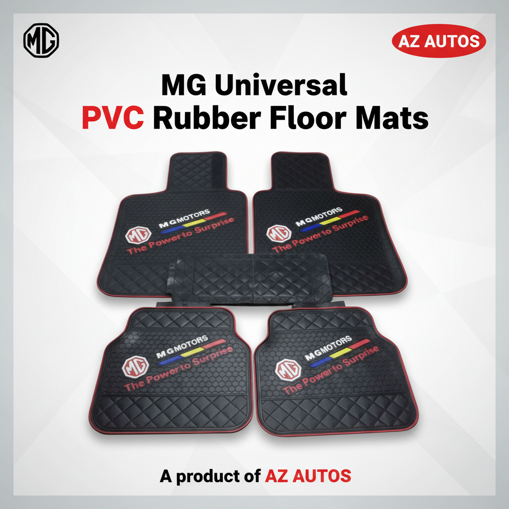 MG Universal PVC Rubber Floor Mat Black Red Mix Design 5 Pcs - Rubber Floor Mats - Car Mats - Foot Mat For Car