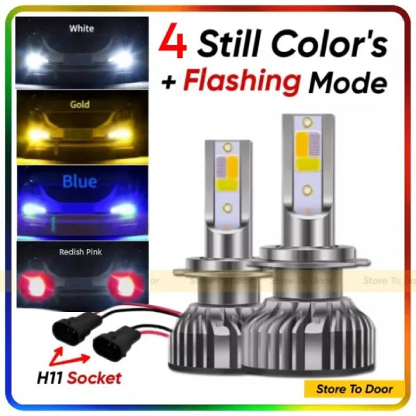 Four Color Led Fog Lights for Car H11 Fitting With Flashing Function Switch Back Led Headlight Bulbs