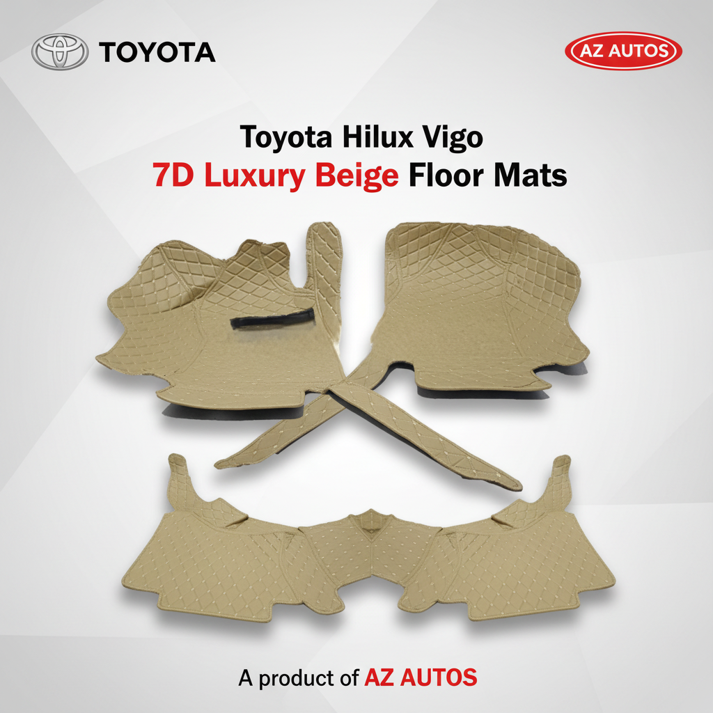 Toyota Hilux Vigo 7D Floor Mats - Beige - 3 Pcs Set - Model 2005-2016