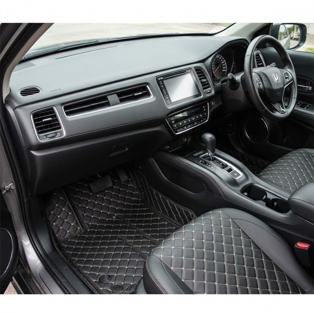 Honda Vezel 7D Floor Mats Mix Thread - Black 2013-2025 - 3 Pcs Set