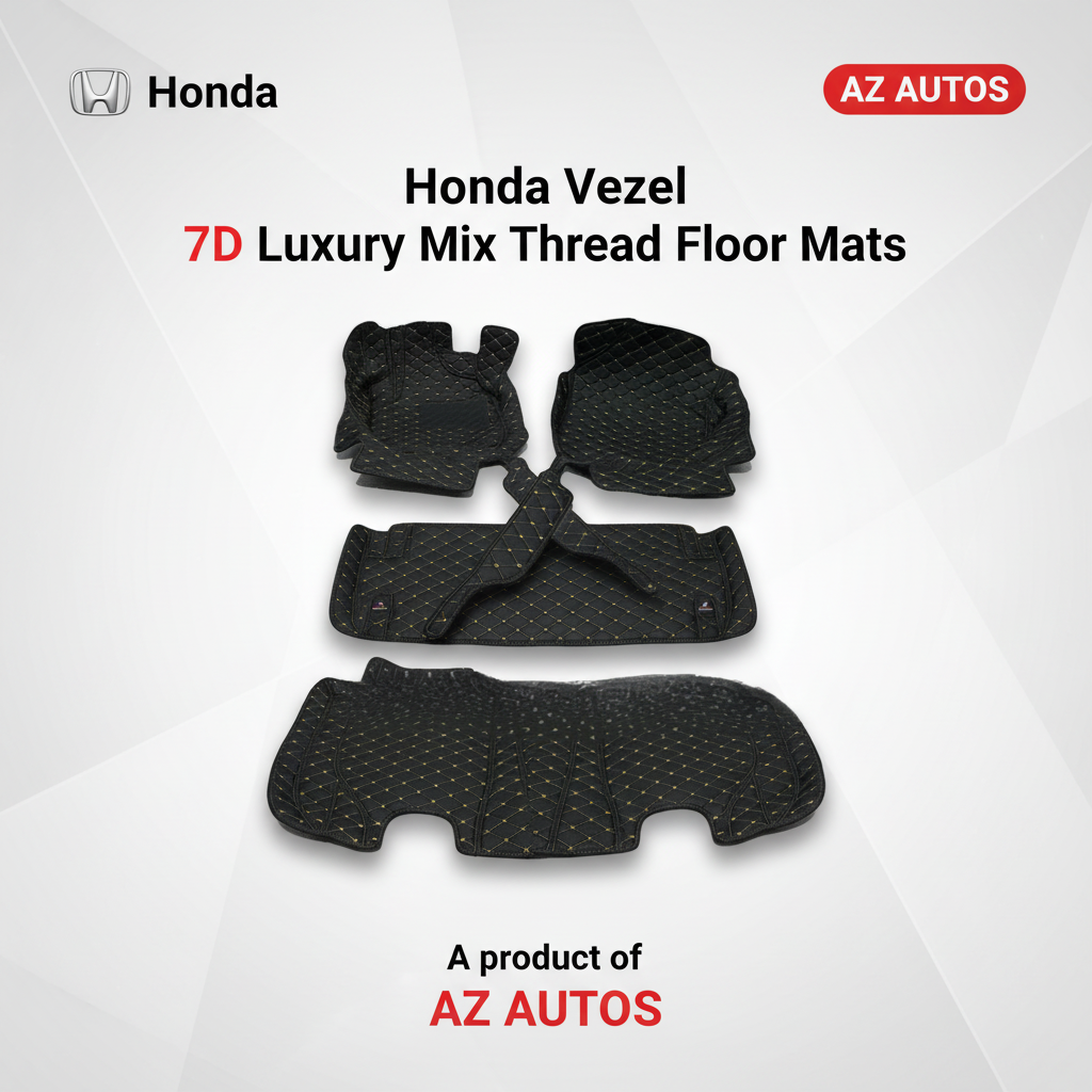 Honda Vezel 7D Floor Mats Mix Thread - Black 2013-2025 - 3 Pcs Set