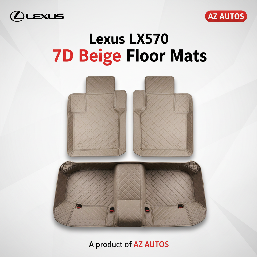 Lexus LX570 7D Floor Mats - Beige - 3 Pcs Set - Model 2015-2018