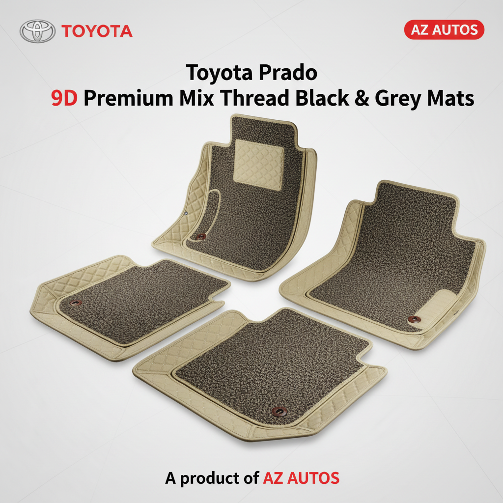 Toyota Prado 9D Floor Mats Mix Thread Grass - Model 2009-2021 - Beige With Grey