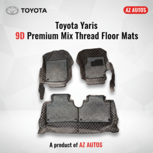 Toyota Yaris 9D Floor Mats Mix Thread Grass 3 Pcs – Model 2020-2021 – Black With Gray