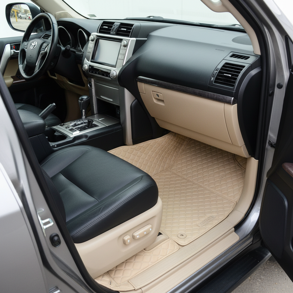 Toyota Prado FJ150 9D Floor Mats Mix Thread Grass 5 Pcs 2009-2021 - Beige With Beige