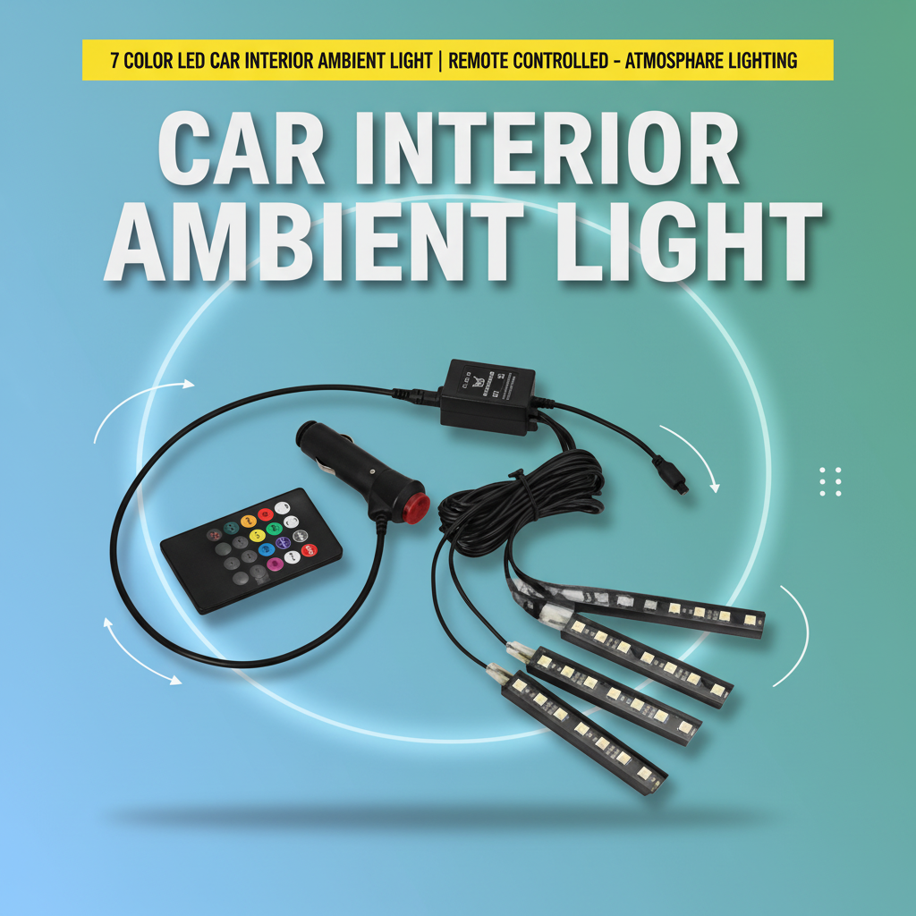 7 Color LED Car Interior Ambient Light | Remote Controlled - Atmosphere Lighting