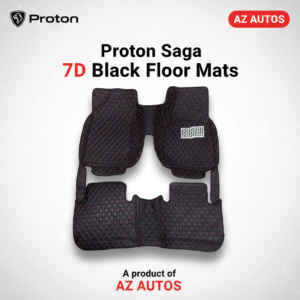 Proton Saga 7D Floor Mats Black 2021-2025 – Black Stitched Multicolor Thread | 3 PCS
