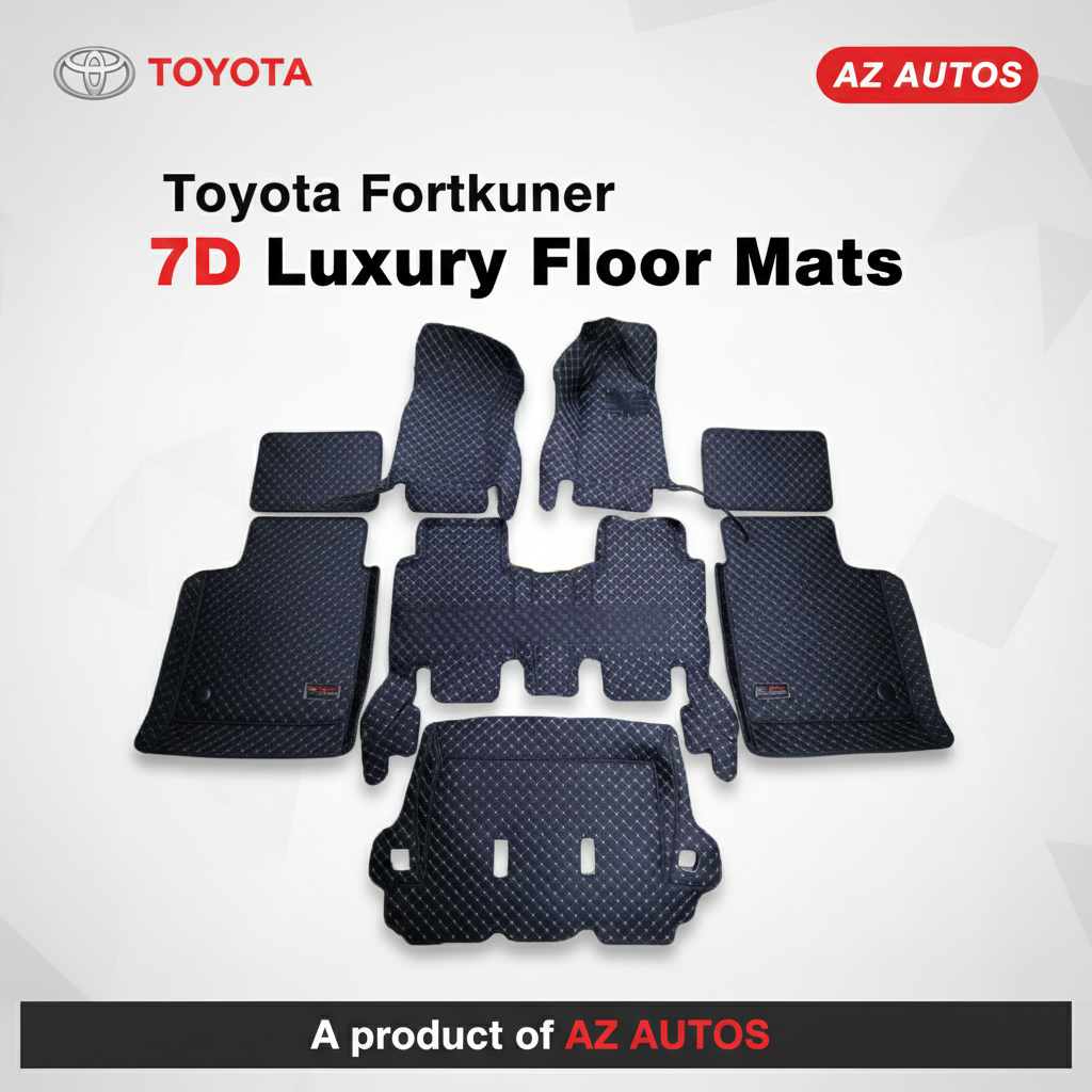 Toyota Fortuner 7D Floor Mats - Black - 4 Pcs Set - Model 2013-2016