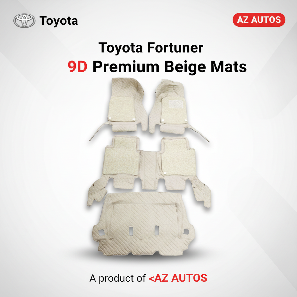 Toyota Fortuner 9D Floor Mats Mix Thread Grass 4 Pc - Model 2016-2021 - Beige With Beige