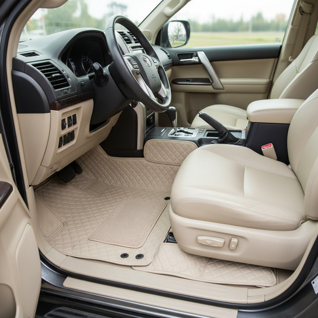 Toyota Prado 9D Floor Mats Mix Thread Grass 4PC - Model 2009-2021 - Beige With Beige