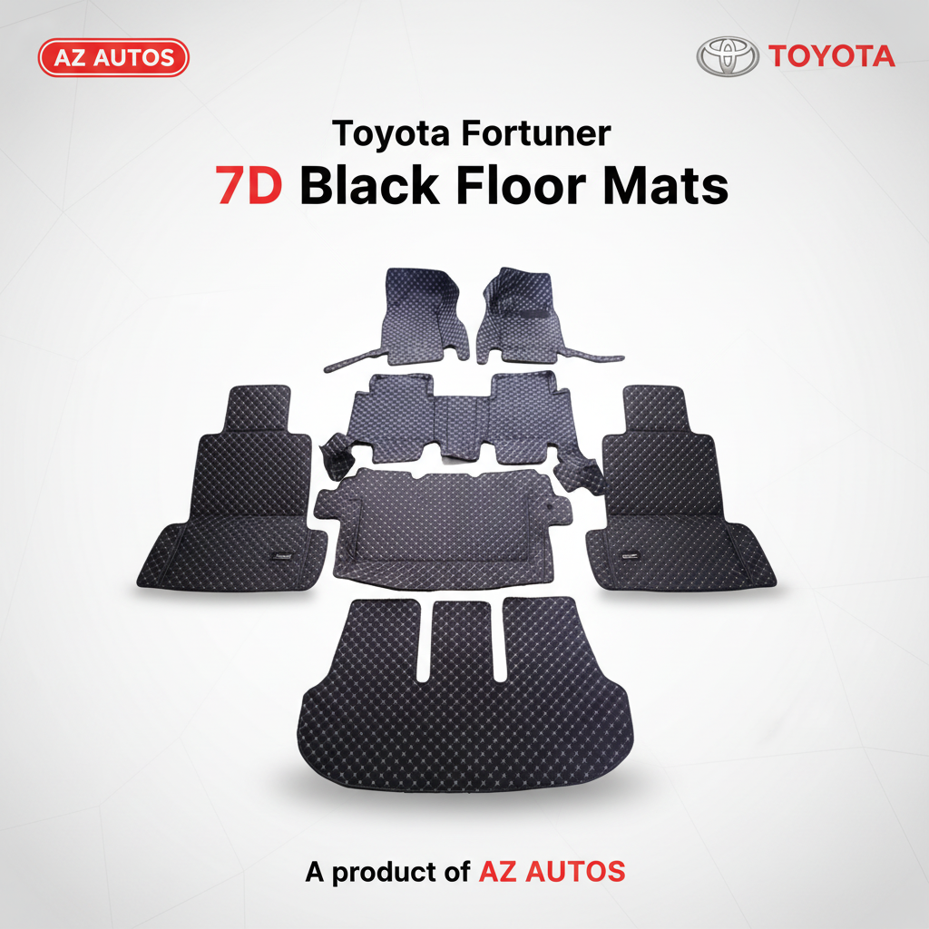 Toyota Fortuner 7D Floor Mats - Black -5 Pcs Set- Model 2016-2021