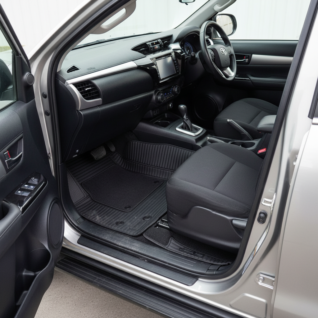 Toyota Hilux Revo/Rocco 9D Lining Floor Mats Mix Thread Grass 3 Pcs - Black With Black