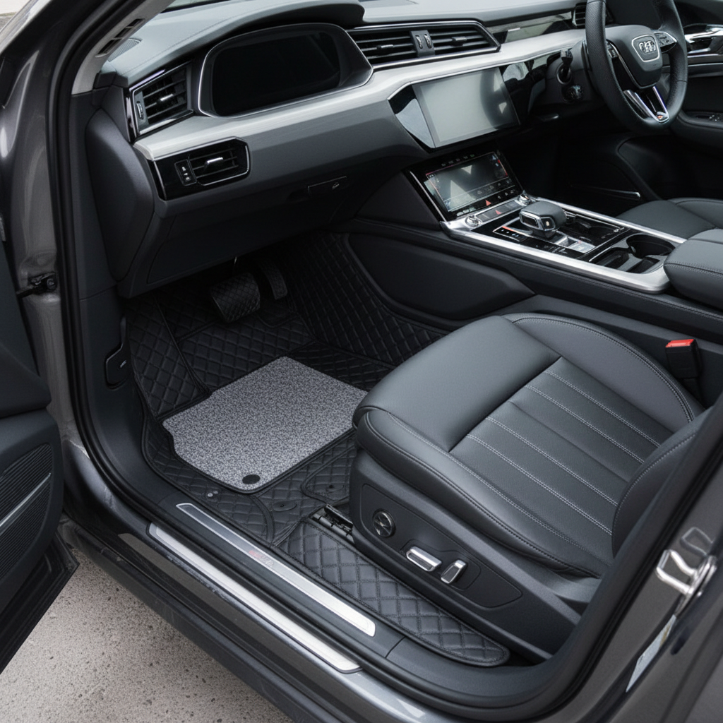 Audi E Tron 9D Floor Mats Mix Thread 3 Pcs - Model 2020-2025 2020 - 2025 - Black and Grey