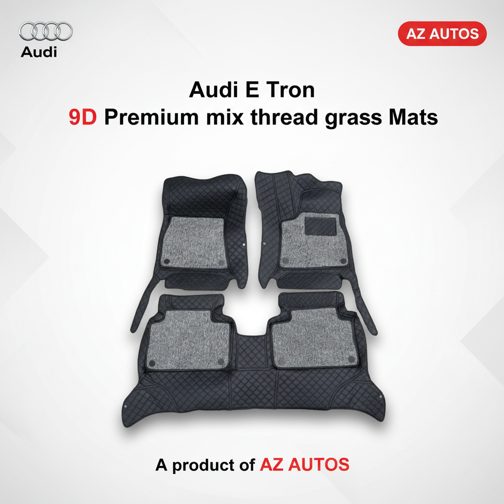 Audi E Tron 9D Floor Mats Mix Thread 3 Pcs - Model 2020-2025 2020 - 2025 - Black and Grey
