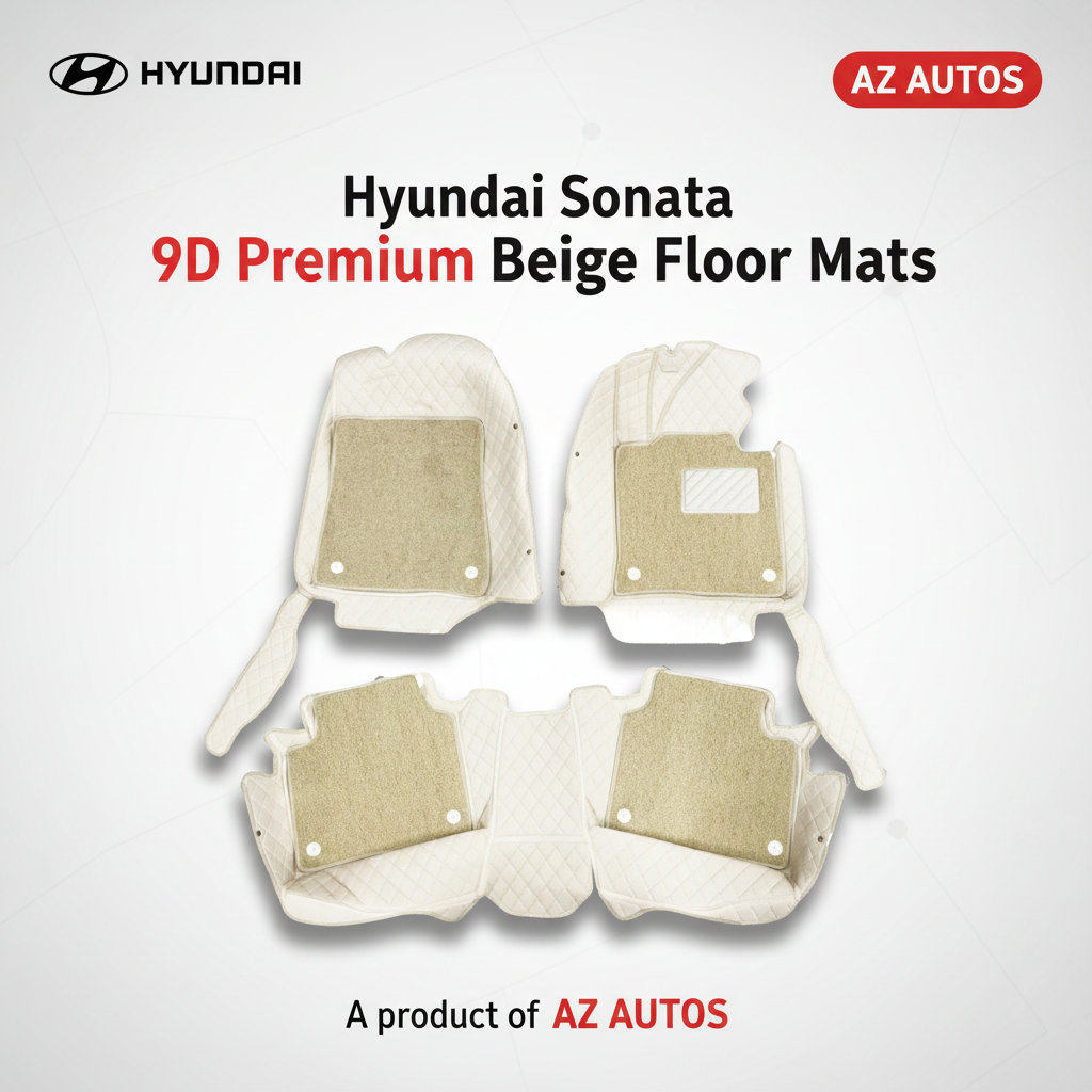 Hyundai Sonata 9D Floor Mats Mix Thread Grass 3 Pcs - Model 2021-2024 - Beige With Beige