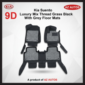 KIA Sorento 9D Floor Mats Mix Thread Grass 3 Pcs 2021-2024 – Black With Grey