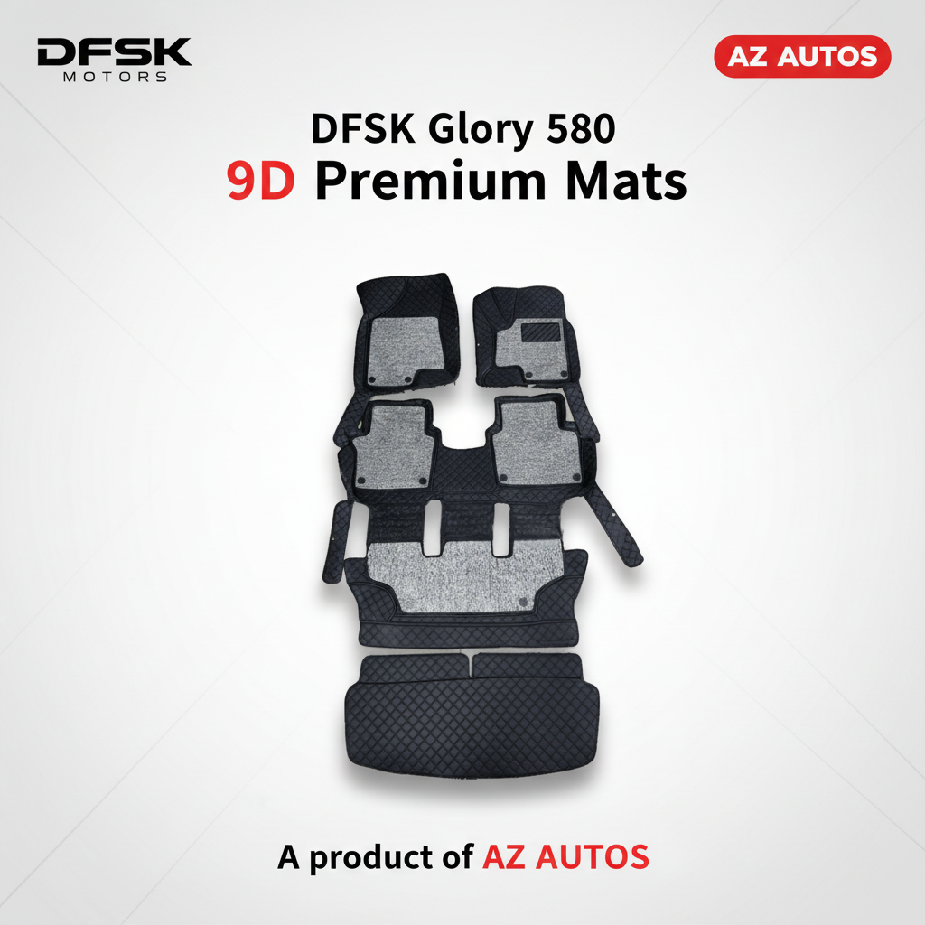 DFSK Glory 580 9D Floor Mats Mix Thread Grass 5 Pcs 2020 - 2025 - Black With Grey