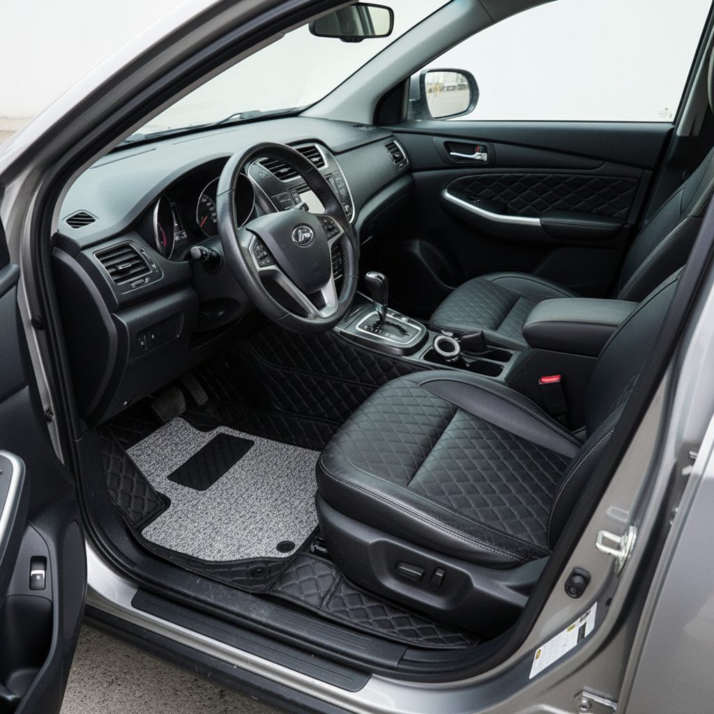 DFSK Glory 580 9D Floor Mats Mix Thread Grass 5 Pcs 2020 - 2025 - Black With Grey
