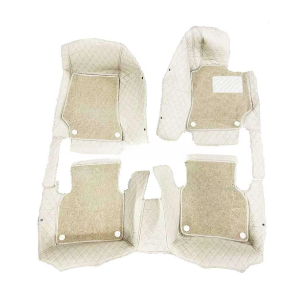 Mercedes Benz C-Class 9D Floor Mats Mix Thread 3 Pcs - Model 2014-2018 - Beige With Beige Grass