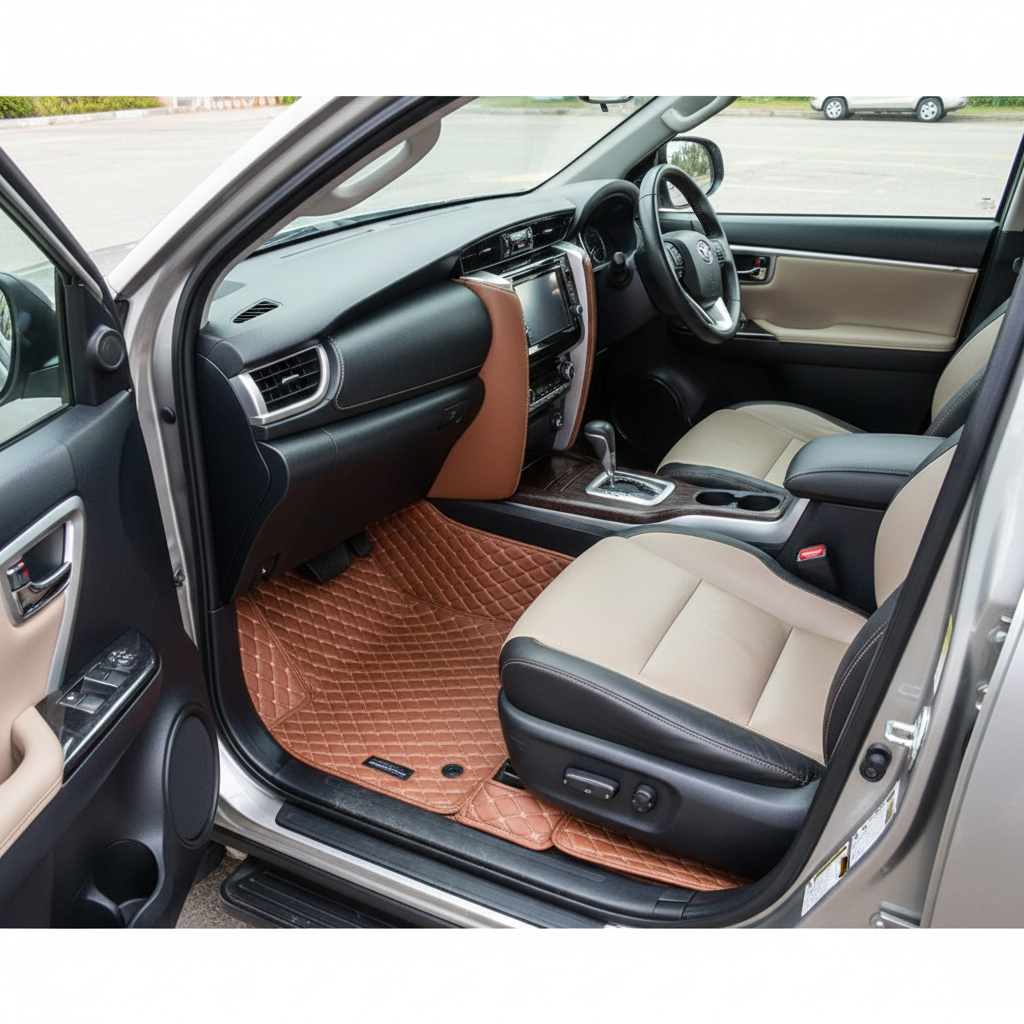 Toyota Fortuner 7D Floor Mats - Brown - 3 Pcs Set - Model 2016-2025