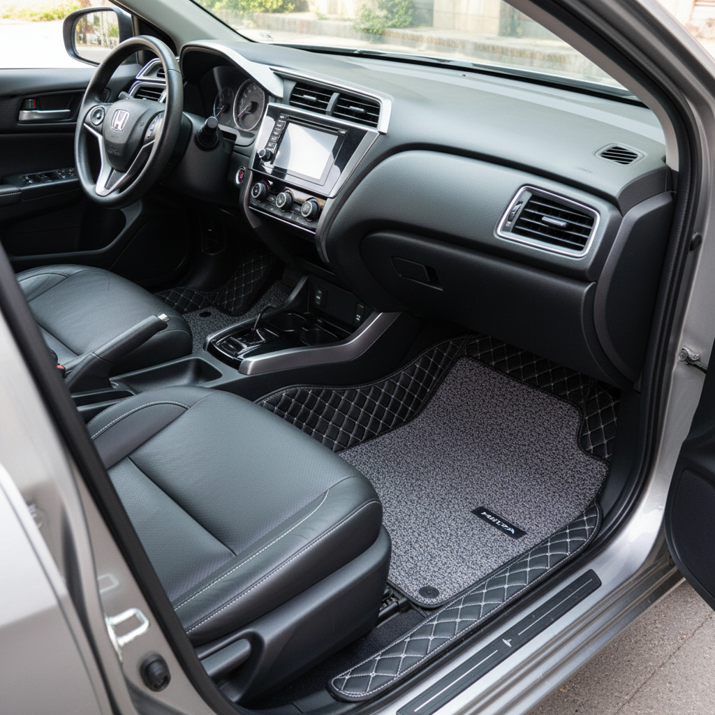 Honda City 9D Floor Mats Mix Thread Black And Grey 3Pcs 2008-2021