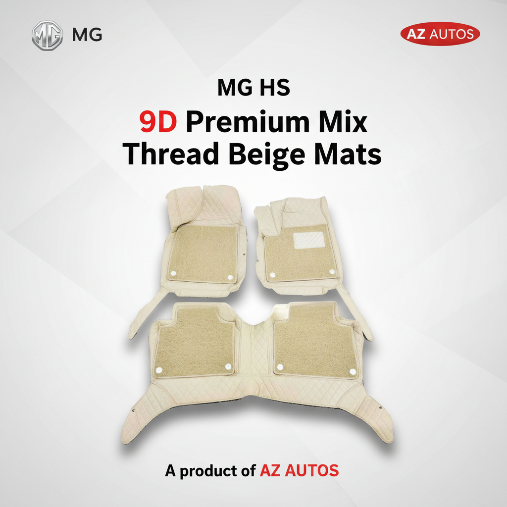 MG HS 9D Floor Mats Mix Thread Grass 3 Pcs - Model 2020-2022 - Beige With Beige